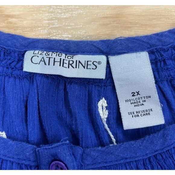 Catherines Gauzy Cotton Tunic Women's Size 2X Blue Embroidered Flowy Boho - Picture 5 of 10